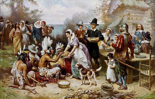 The First Thanksgiving 1621 by Jean Leon Gerome Ferris in 1899